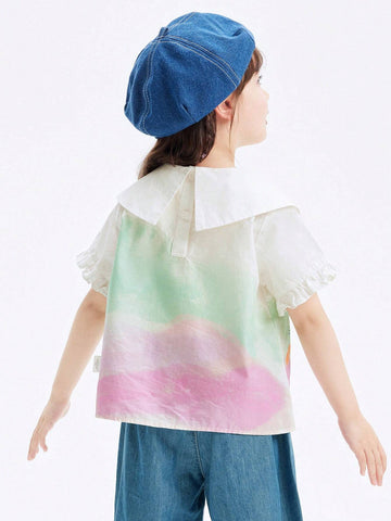 Balabala Baby Short Sleeve Shirt Children's Kids' Clothing Girls' Top Sweet 2024 Summer New Cotton T-Shirt