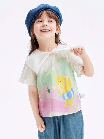 Balabala Baby Short Sleeve Shirt Children's Kids' Clothing Girls' Top Sweet 2024 Summer New Cotton T-Shirt