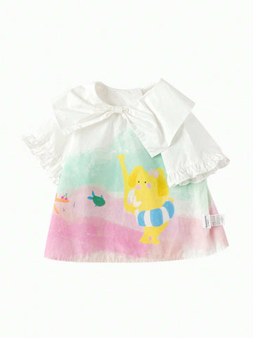 Balabala Baby Short Sleeve Shirt Children's Kids' Clothing Girls' Top Sweet 2024 Summer New Cotton T-Shirt