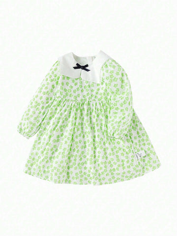 Balabala Balabala Girls' A-Line Floral Dress, Pure Cotton Long Sleeve Dress