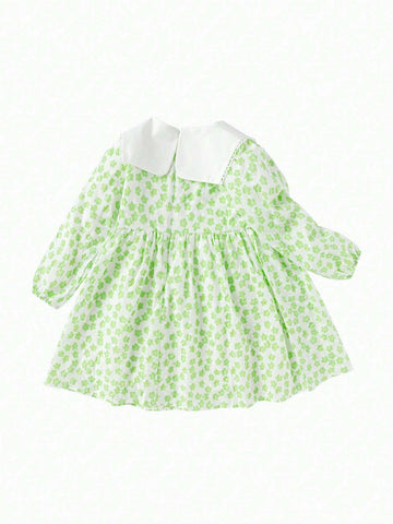 Balabala Balabala Girls' A-Line Floral Dress, Pure Cotton Long Sleeve Dress
