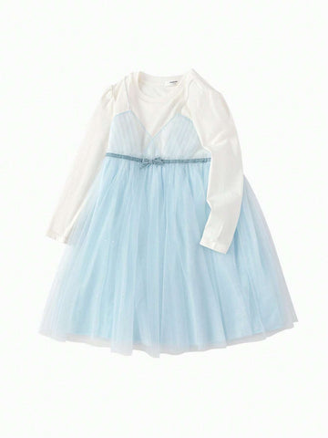 Balabala Girls' Dress, 2024 Fall Collection, New Design Fake Two-Piece Style For Young Girl