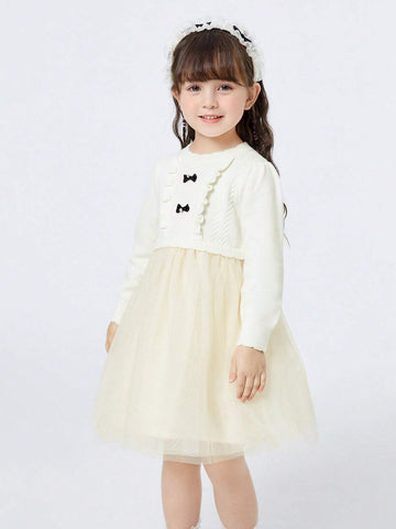 Balabala Balabala Girls' Dress, Butterfly Bow Dress, Stylish And Sweet