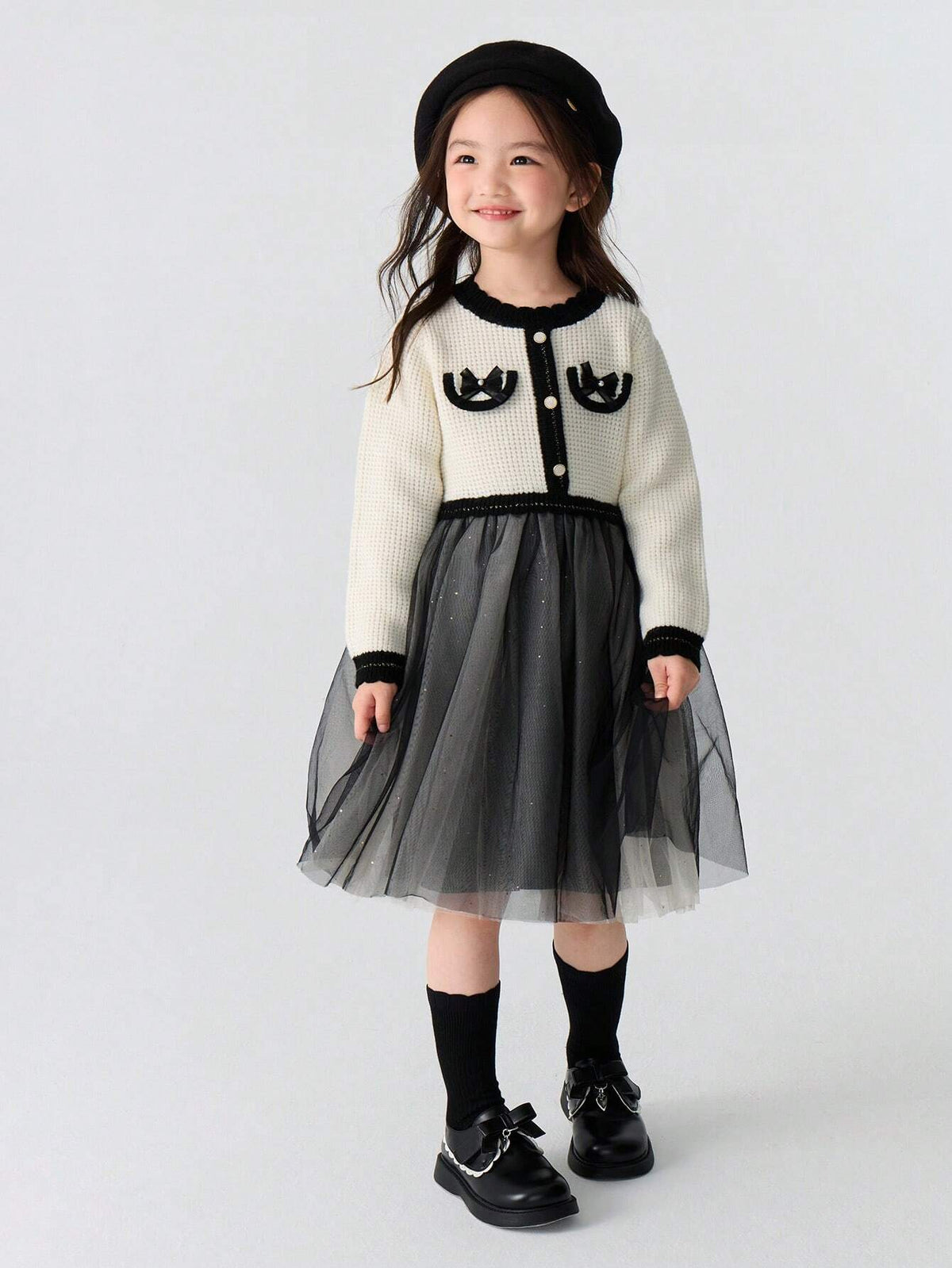 Balabala Balabala Girls' Dress Stylish Princess Dress Autumn Winter Young Girl' Patchwork Mesh Dress