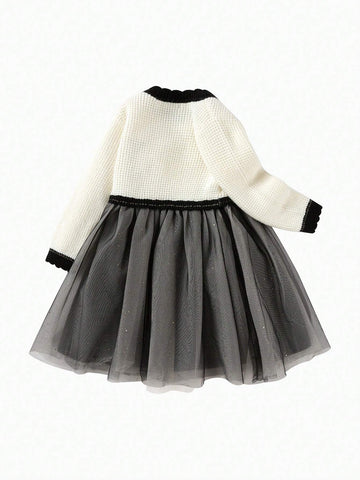 Balabala Balabala Girls' Dress Stylish Princess Dress Autumn Winter Young Girl' Patchwork Mesh Dress