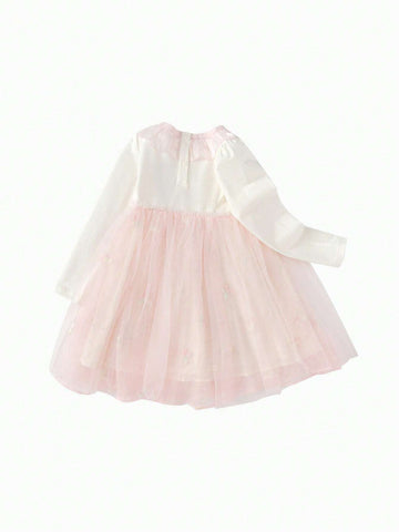 Balabala Girls' Dress, Sweet And Delicate Embroidered Mesh Skirt For Autumn, Lovely Young Girl' Outfit