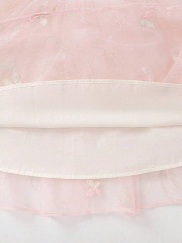Balabala Girls' Dress, Sweet And Delicate Embroidered Mesh Skirt For Autumn, Lovely Young Girl' Outfit