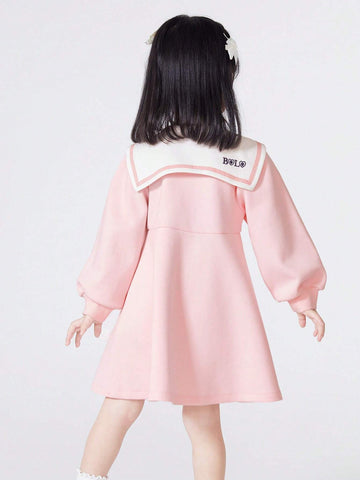 Balabala Balabala Girls' Dress With Navy Collar, Autumn Academy Style Dress, Sweet And Trendy Young Girl' Outfit