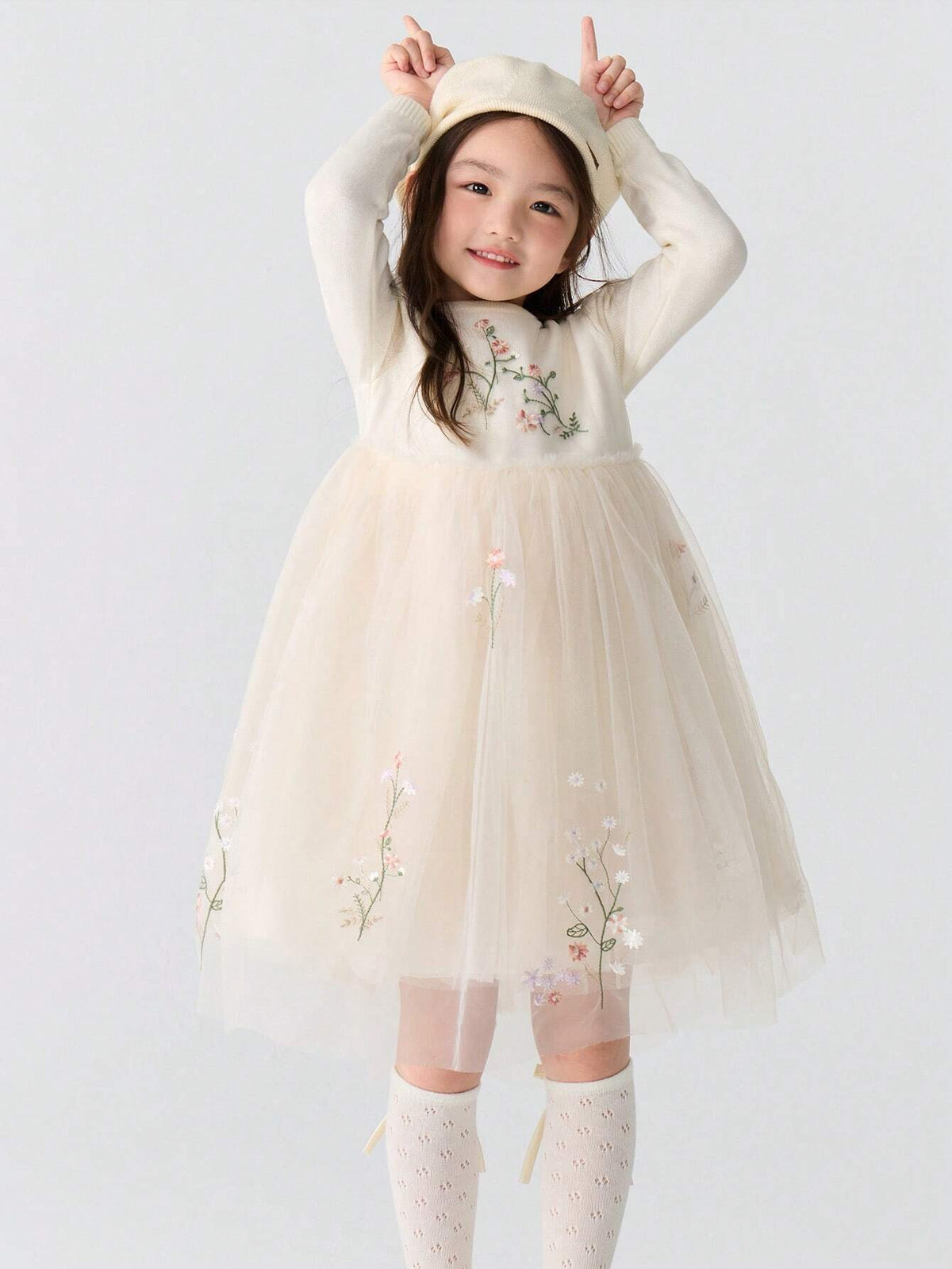 Balabala Balabala Girls' Embroidered Tulle Dress Elegant Autumn/Winter Princess Dress