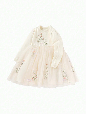 Balabala Balabala Girls' Embroidered Tulle Dress Elegant Autumn/Winter Princess Dress