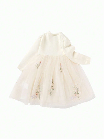 Balabala Balabala Girls' Embroidered Tulle Dress Elegant Autumn/Winter Princess Dress