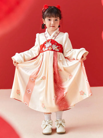 Balabala Balabala Girls' Hanfu-Style Dress, Warm And Trendy Chinese-Inspired Outfit