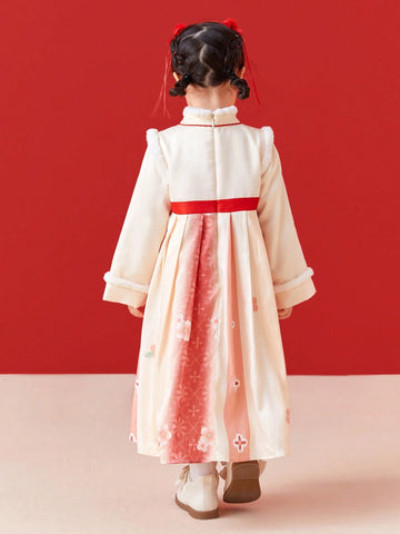 Balabala Balabala Girls' Hanfu-Style Dress, Warm And Trendy Chinese-Inspired Outfit