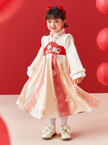 Balabala Balabala Girls' Hanfu-Style Dress, Warm And Trendy Chinese-Inspired Outfit
