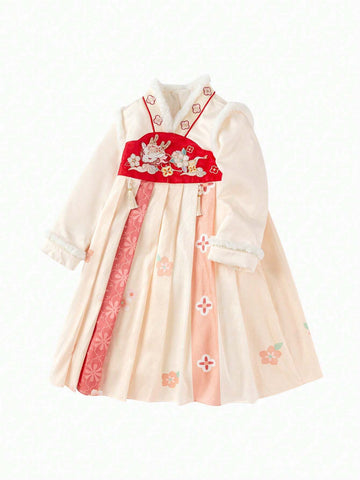 Balabala Balabala Girls' Hanfu-Style Dress, Warm And Trendy Chinese-Inspired Outfit