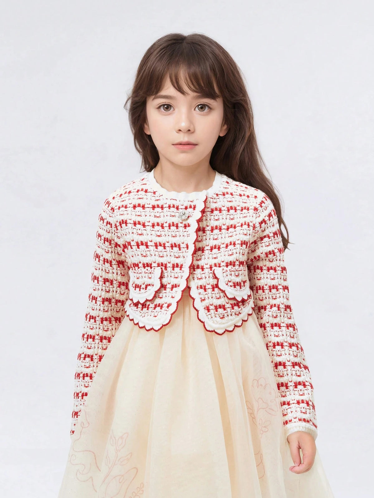 Balabala Balabala Girls' Mesh Dress, 2025 Spring New Year Princess Outfit