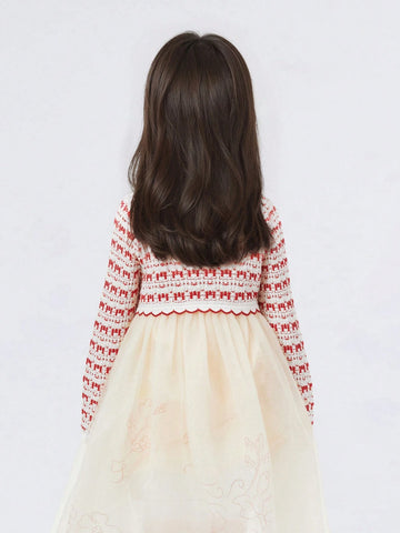 Balabala Balabala Girls' Mesh Dress, 2025 Spring New Year Princess Outfit