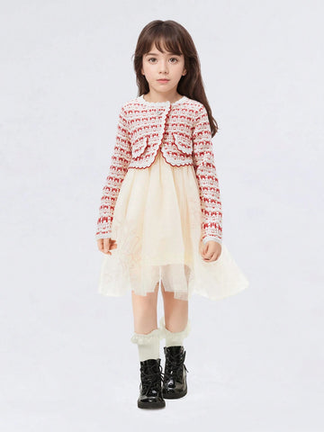 Balabala Balabala Girls' Mesh Dress, 2025 Spring New Year Princess Outfit