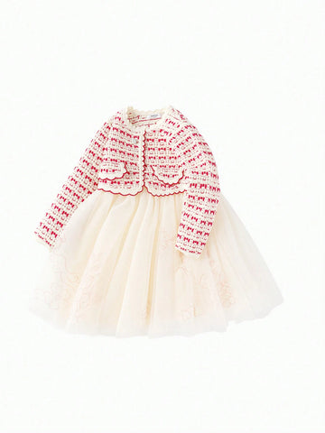 Balabala Balabala Girls' Mesh Dress, 2025 Spring New Year Princess Outfit
