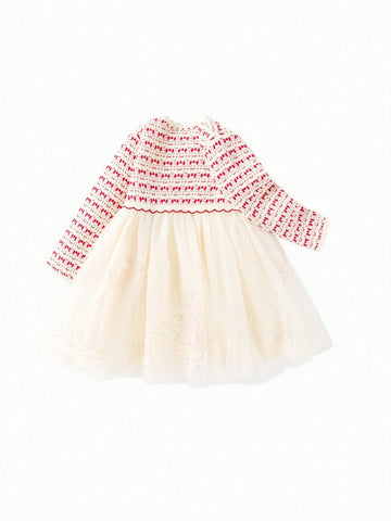 Balabala Balabala Girls' Mesh Dress, 2025 Spring New Year Princess Outfit