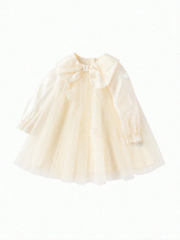 Balabala Balabala Girls' Mesh Princess Dress, A-Line Bowknot Spring And Fall Wear