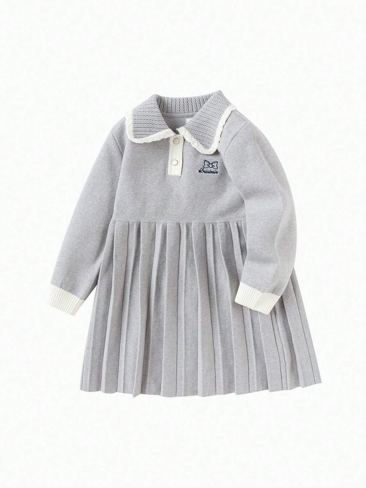 Balabala Balabala Girls' Pleated Dress Embroidered Knitted Dress, Fashionable Autumn/Winter Style