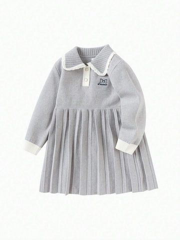 Balabala Balabala Girls' Pleated Dress Embroidered Knitted Dress, Fashionable Autumn/Winter Style