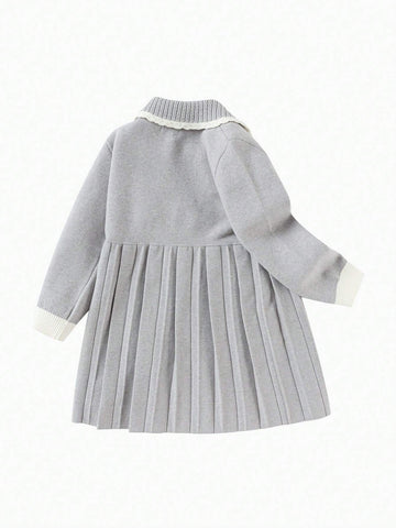 Balabala Balabala Girls' Pleated Dress Embroidered Knitted Dress, Fashionable Autumn/Winter Style