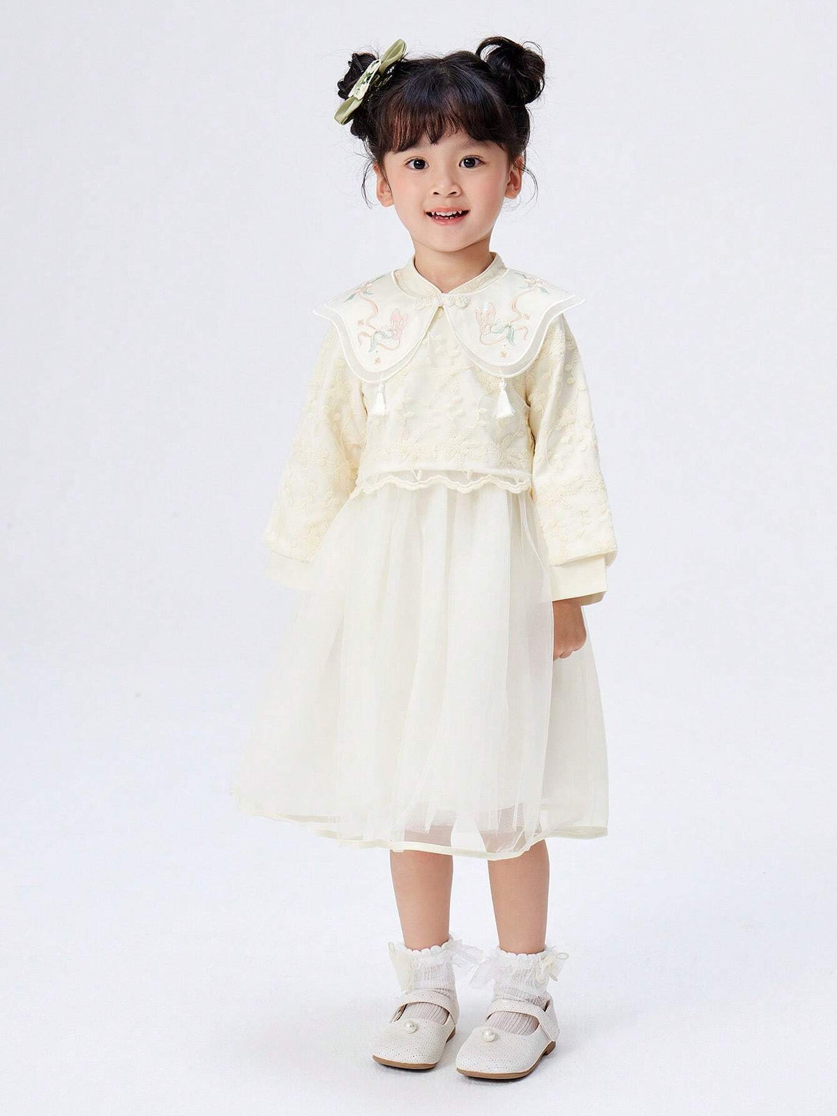 Balabala Balabala Girls' Qipao Dress Autumn Floral Net Yarn Children's Dress
