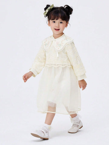Balabala Balabala Girls' Qipao Dress Autumn Floral Net Yarn Children's Dress