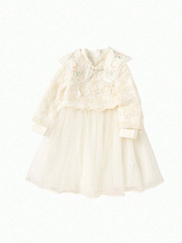 Balabala Balabala Girls' Qipao Dress Autumn Floral Net Yarn Children's Dress