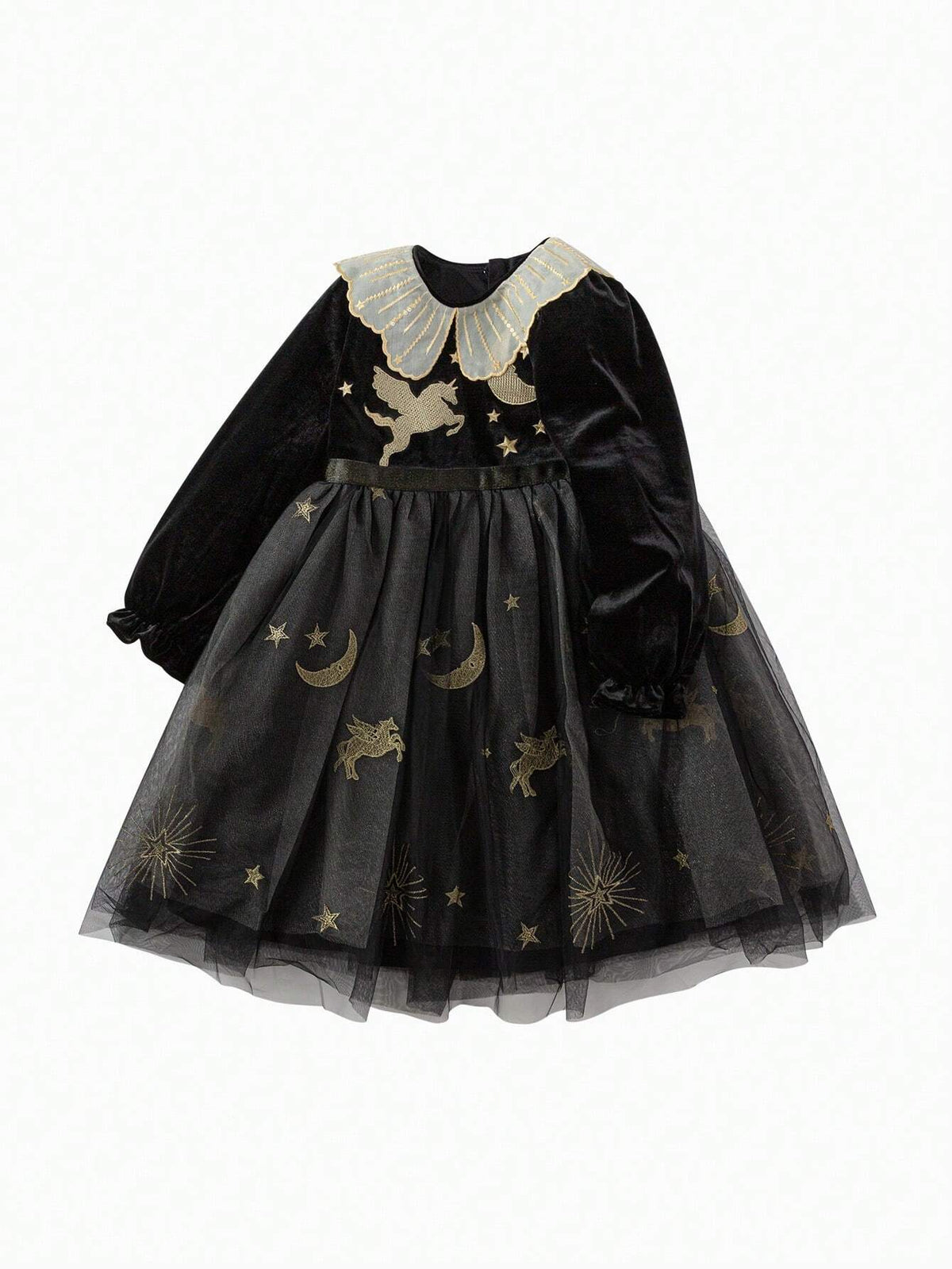Balabala Balabala Girls' Velvet Princess Dress Embroidered Tulle Dress, Autumn/Winter