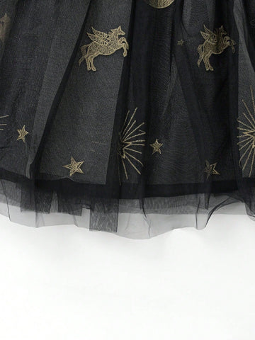 Balabala Balabala Girls' Velvet Princess Dress Embroidered Tulle Dress, Autumn/Winter