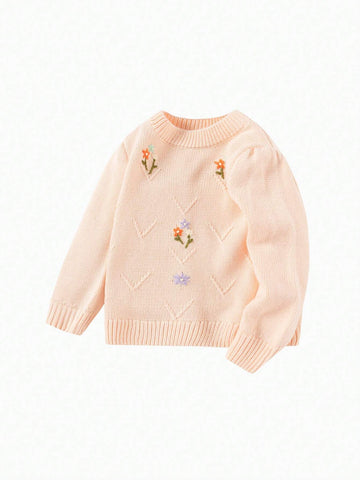 Balabala Young Girl' Sweater Girls' Stylish Sweet Embroidered Knitted Sweater Autumn Winter High Neck Bottoming Top