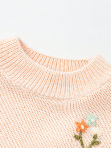Balabala Young Girl' Sweater Girls' Stylish Sweet Embroidered Knitted Sweater Autumn Winter High Neck Bottoming Top
