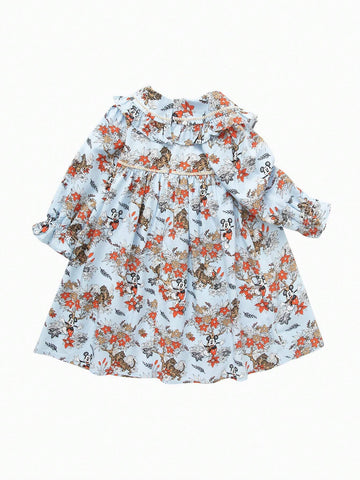 Balabala Children's Skirt, Autumn Fashion, Girls' Baby Dress With Cartoon Prints