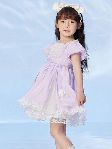 Balabala Children's Skirt, Summer Patchwork Mesh Dress, Girls' Baby Dress, Lolita Style, Princess Skirt