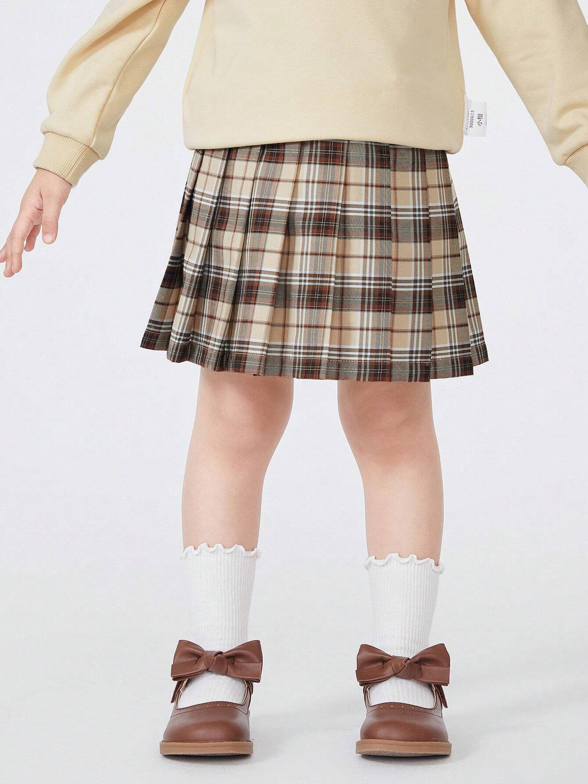 Balabala Girls' Academy Style JK Pleated Skirt Autumn Grid Short Skirt Fashionable Stripe Skirt