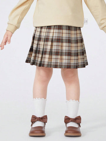 Balabala Girls' Academy Style JK Pleated Skirt Autumn Grid Short Skirt Fashionable Stripe Skirt