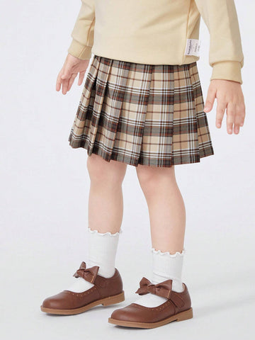 Balabala Girls' Academy Style JK Pleated Skirt Autumn Grid Short Skirt Fashionable Stripe Skirt