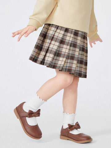 Balabala Girls' Academy Style JK Pleated Skirt Autumn Grid Short Skirt Fashionable Stripe Skirt