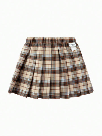 Balabala Girls' Academy Style JK Pleated Skirt Autumn Grid Short Skirt Fashionable Stripe Skirt