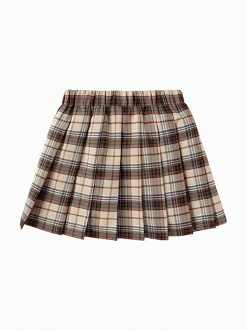 Balabala Girls' Academy Style JK Pleated Skirt Autumn Grid Short Skirt Fashionable Stripe Skirt