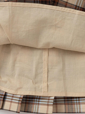 Balabala Girls' Academy Style JK Pleated Skirt Autumn Grid Short Skirt Fashionable Stripe Skirt