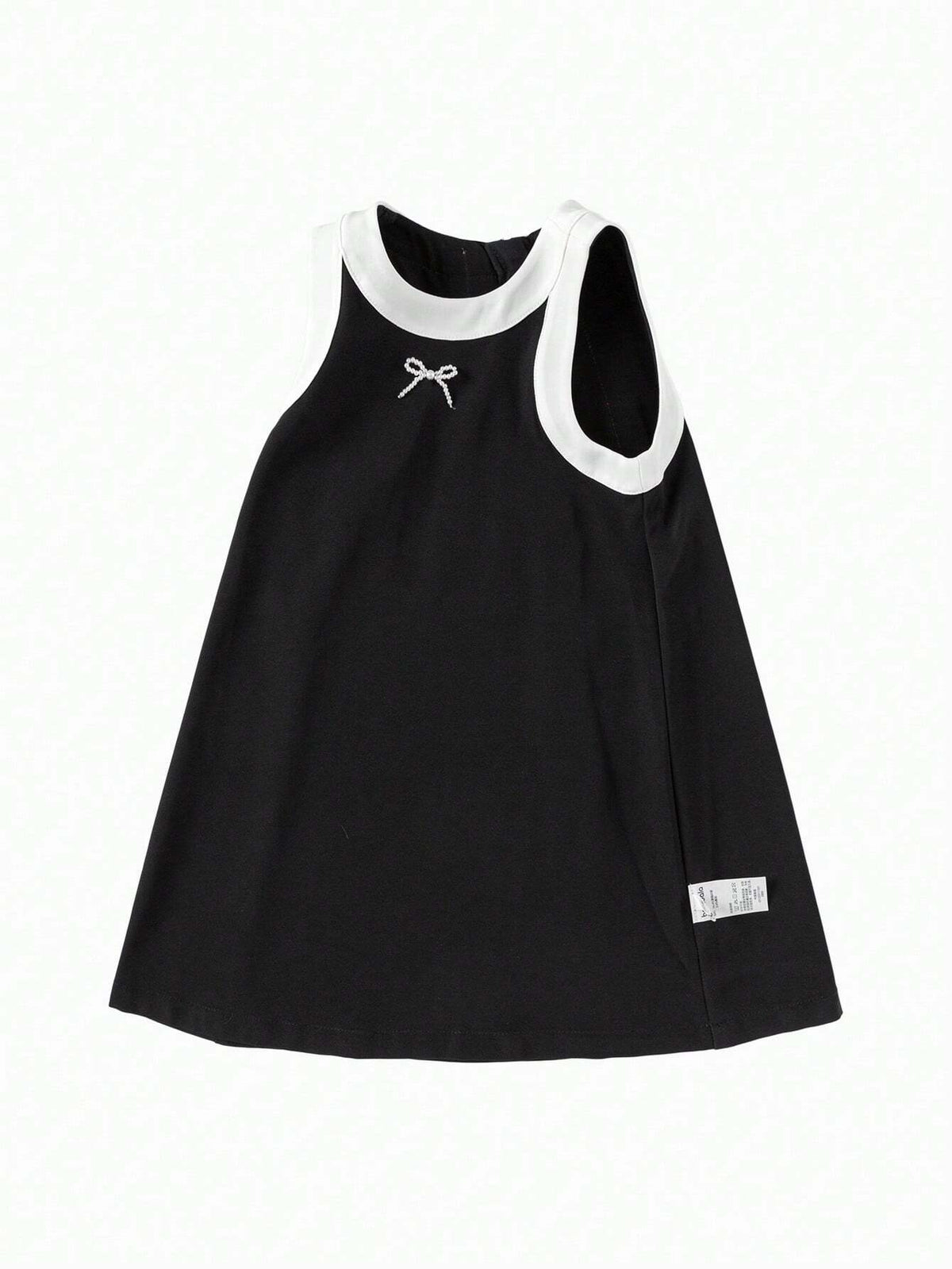 Balabala Girls' Dress Kids' Summer Color Block Patchwork Sleeveless Dress Fashion A-Line Dress With Bowknot