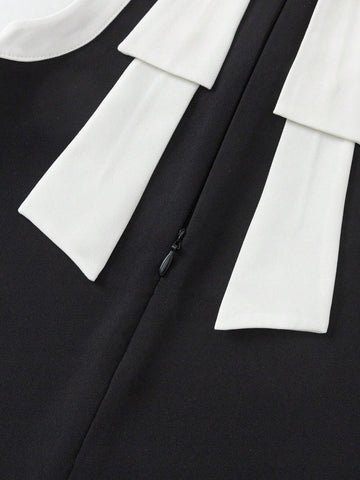 Balabala Girls' Dress Kids' Summer Color Block Patchwork Sleeveless Dress Fashion A-Line Dress With Bowknot