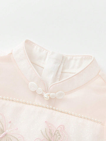 Balabala Girls' Dress Princess Dress 2024 New Summer Children's Dress Chinese Style Cheongsam Dress Mesh Skirt