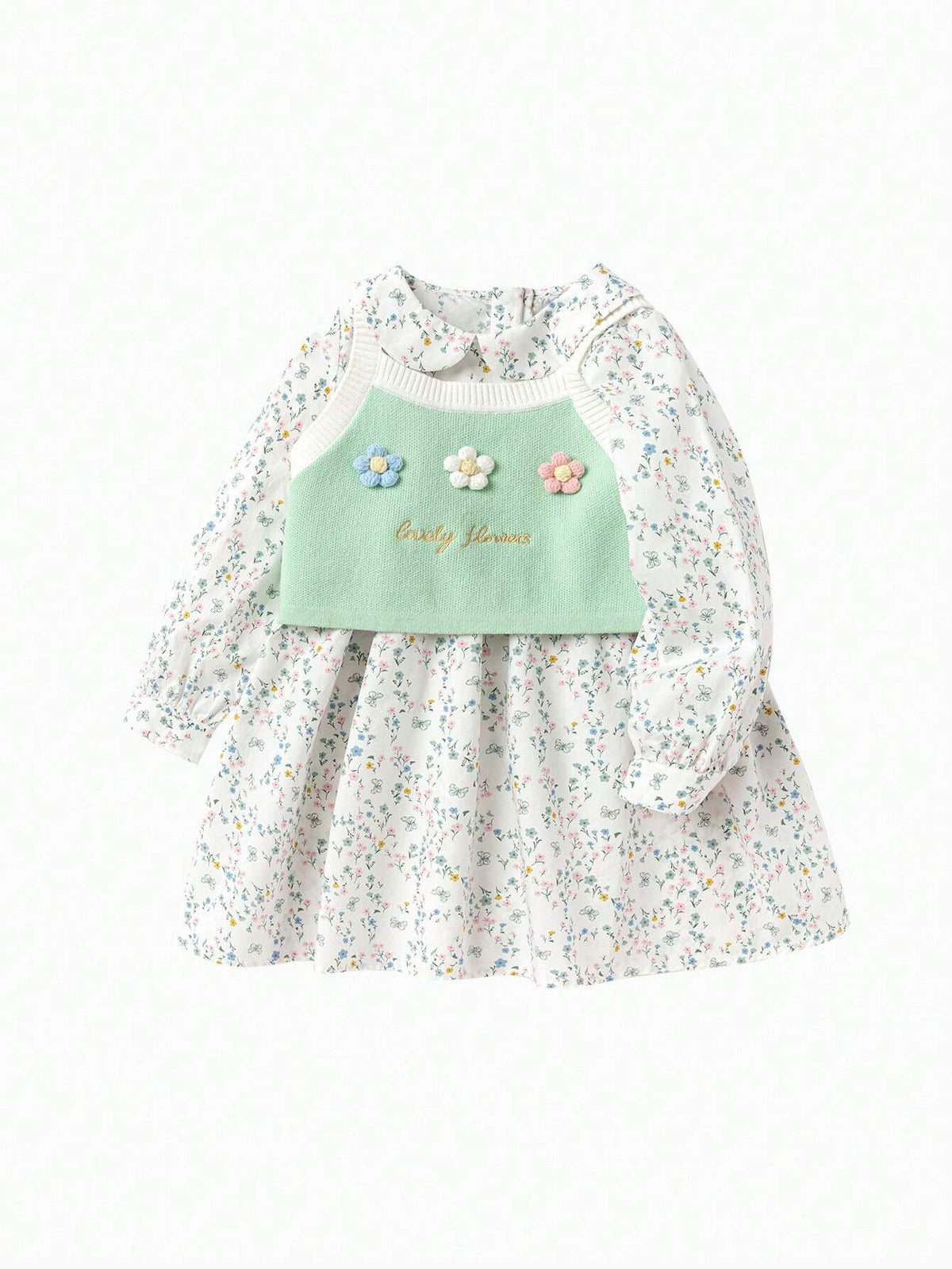 Balabala Girls' Dress Set Stylish Fashionable Floral Two-Piece Children's Autumn Fresh Literary