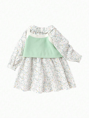 Balabala Girls' Dress Set Stylish Fashionable Floral Two-Piece Children's Autumn Fresh Literary