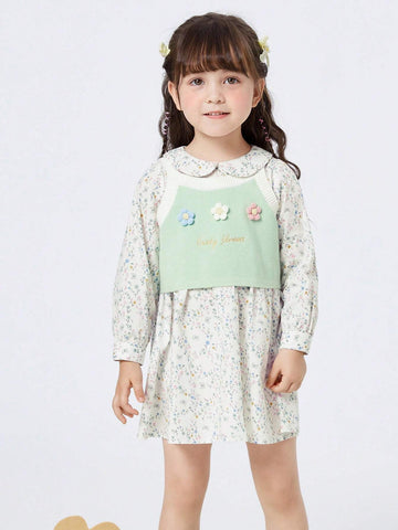 Balabala Girls' Dress Set Stylish Fashionable Floral Two-Piece Children's Autumn Fresh Literary